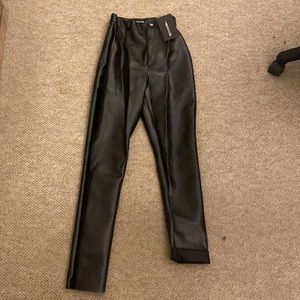 Pretty Little Thing Black Straight Leg Leather Pants